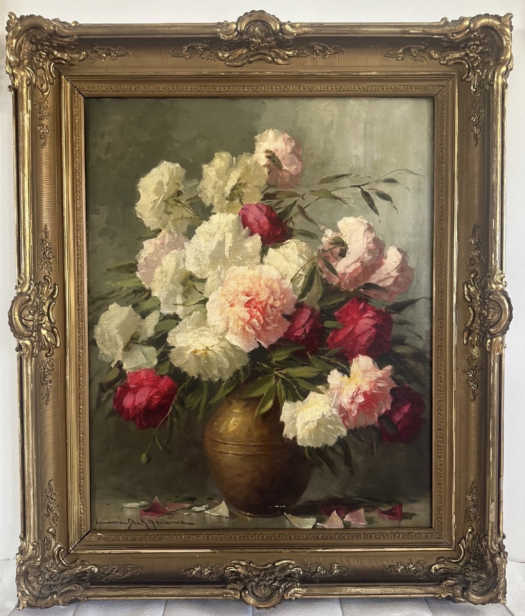 Adrienne Henczné Deák (1890–1956) – Still Life With Peonies In A Bronze Vase