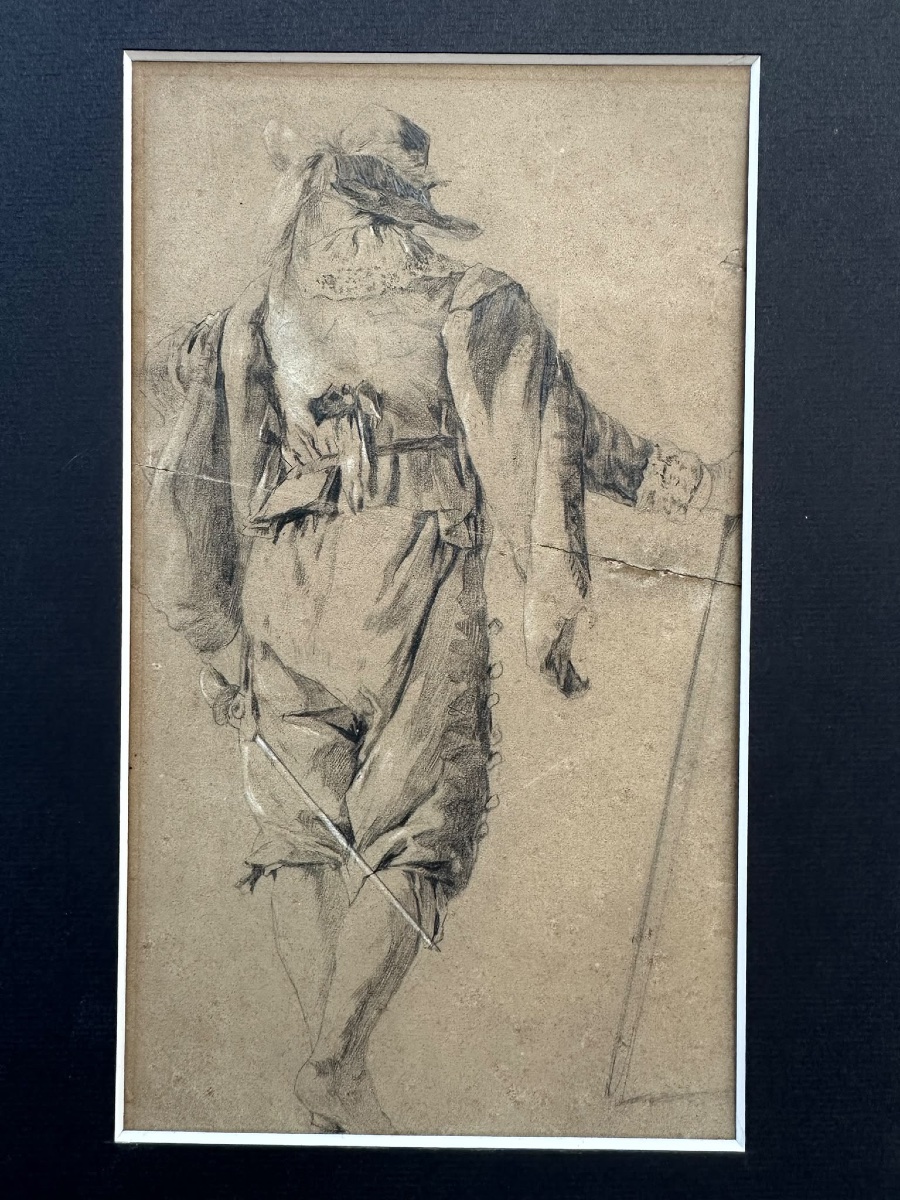 Drawing From The 17th-century Flemish School, "young Man With A Sword And A Cloak"-photo-4