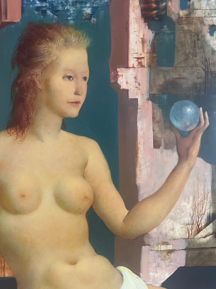 Marcel Delmotte - Young Woman With A Sphere Against A Surrealist Landscape (1960)-photo-2