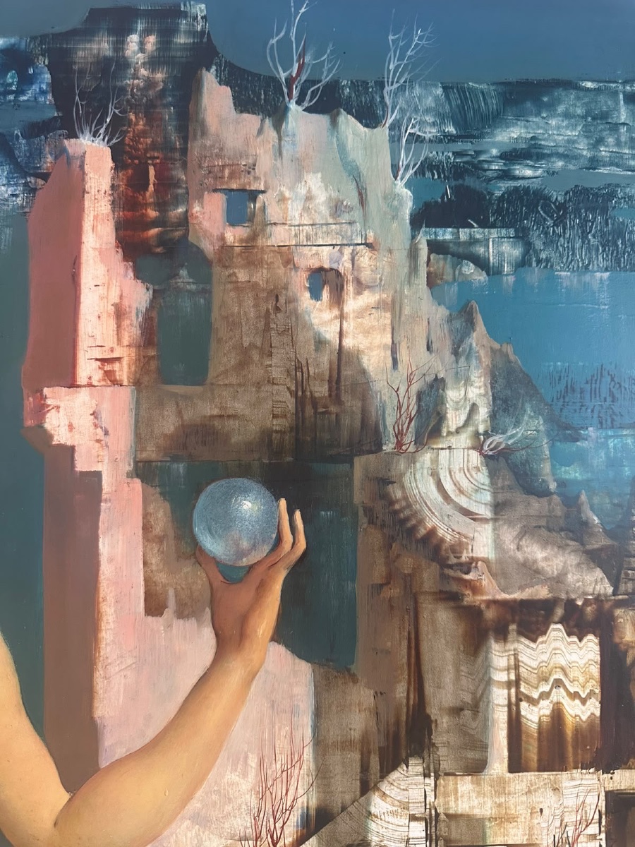 Marcel Delmotte - Young Woman With A Sphere Against A Surrealist Landscape (1960)-photo-4