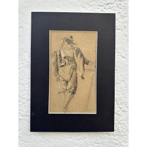 Drawing From The 17th-century Flemish School, "young Man With A Sword And A Cloak"