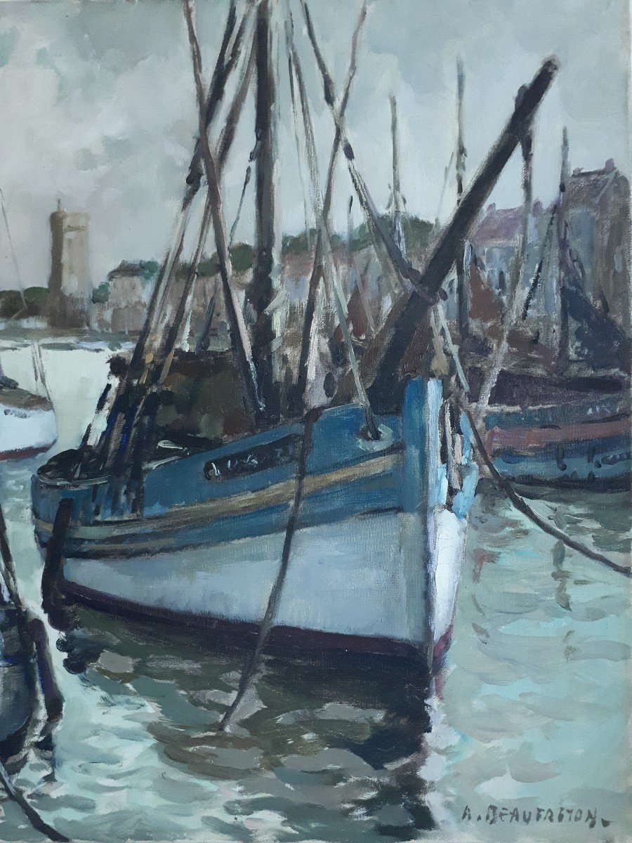Alain Beaufreton (1903-?) Oil On Canvas - Les Sables d'Olonne - Marine Port Boats-photo-3