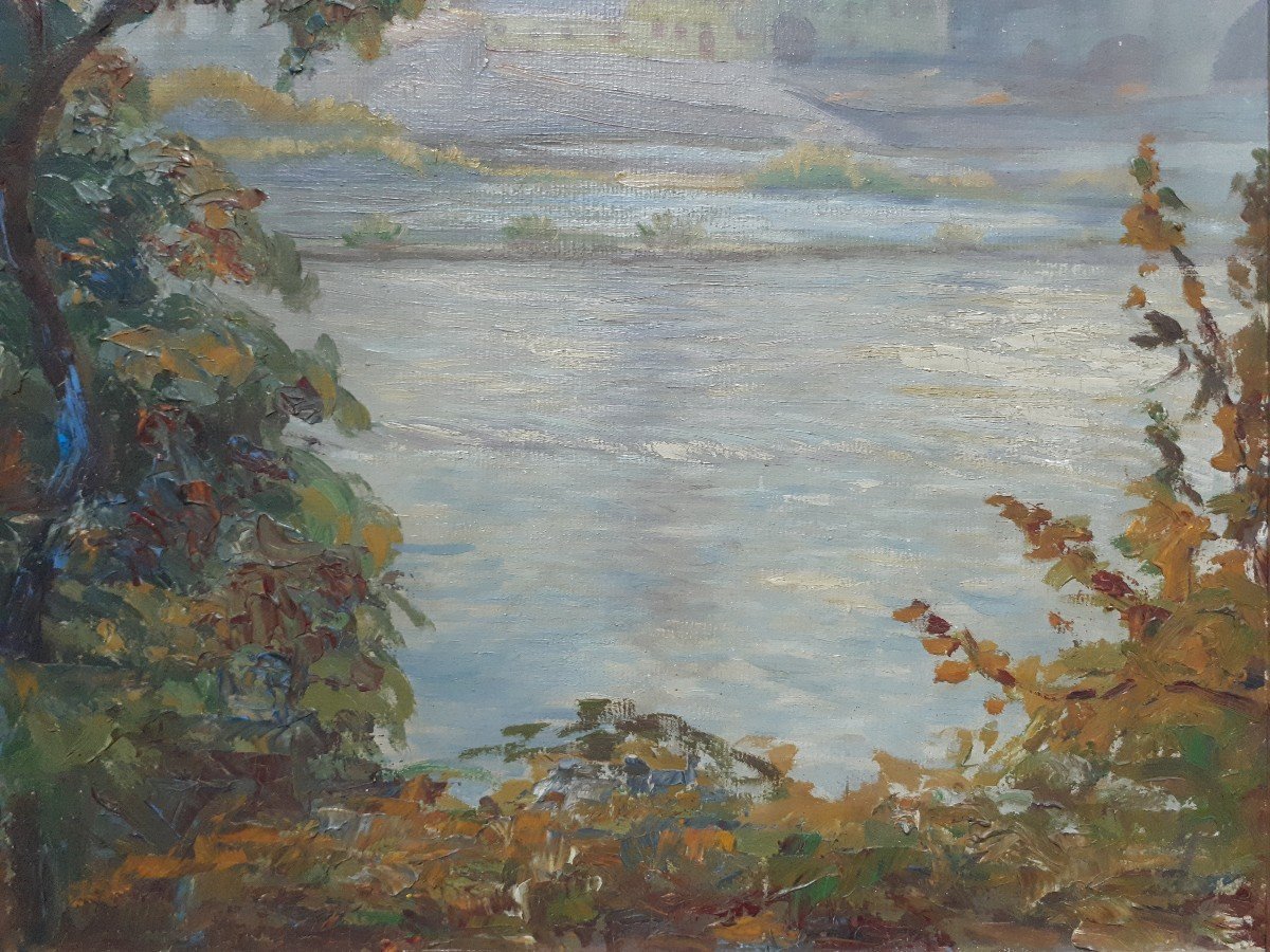 Painting Oil On Panel River Landscape K. Senger 1924-photo-2