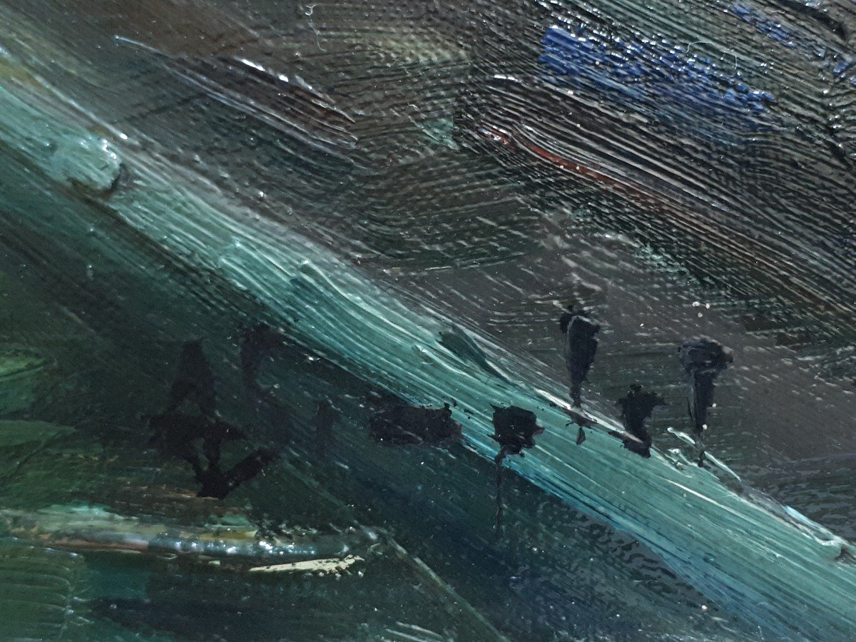 André Tony SIMPLET (1924-2011) vue de Lyon église Saint-Georges quais de Saône huile sur toile-photo-7