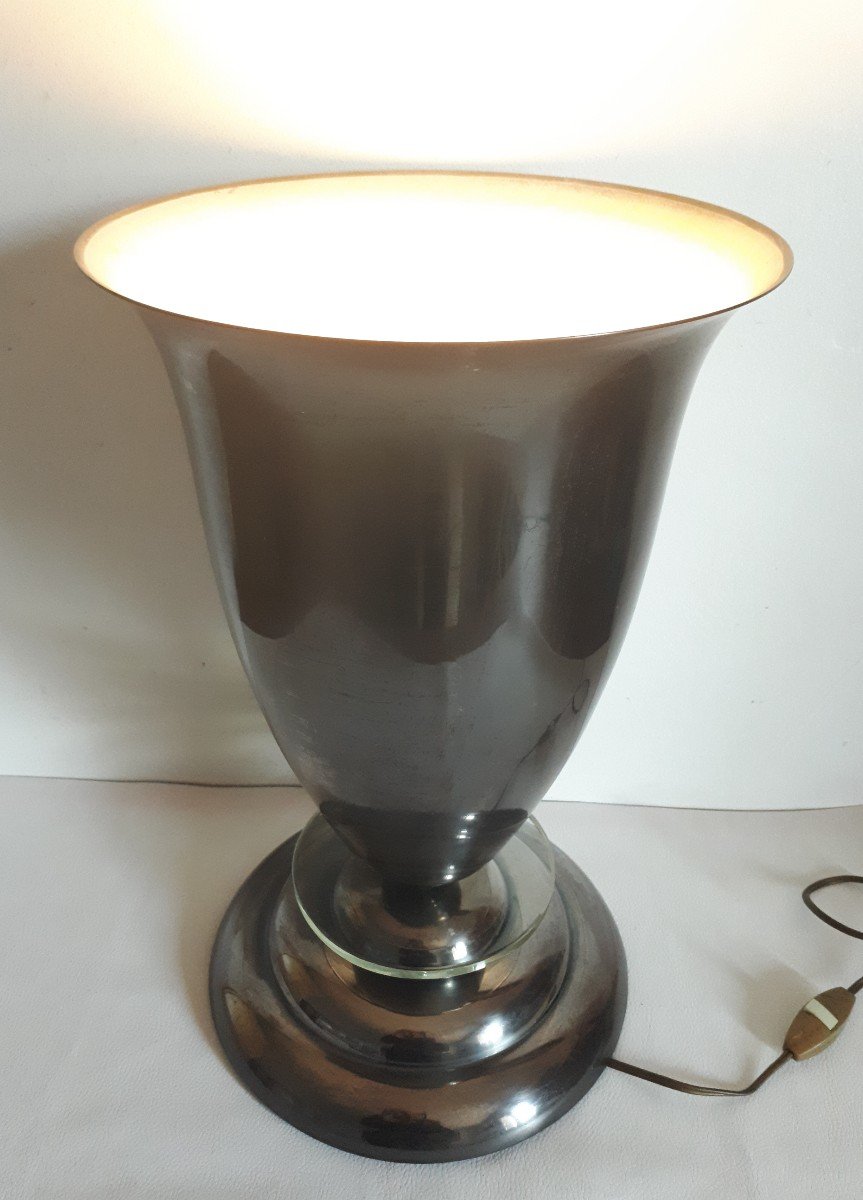 Lampe cornet en laiton et verre 1930 Art Déco-photo-7