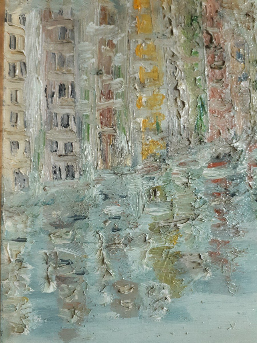 Tableau huile sur toile paysage urbain abstrait  1971 (signé)-photo-2