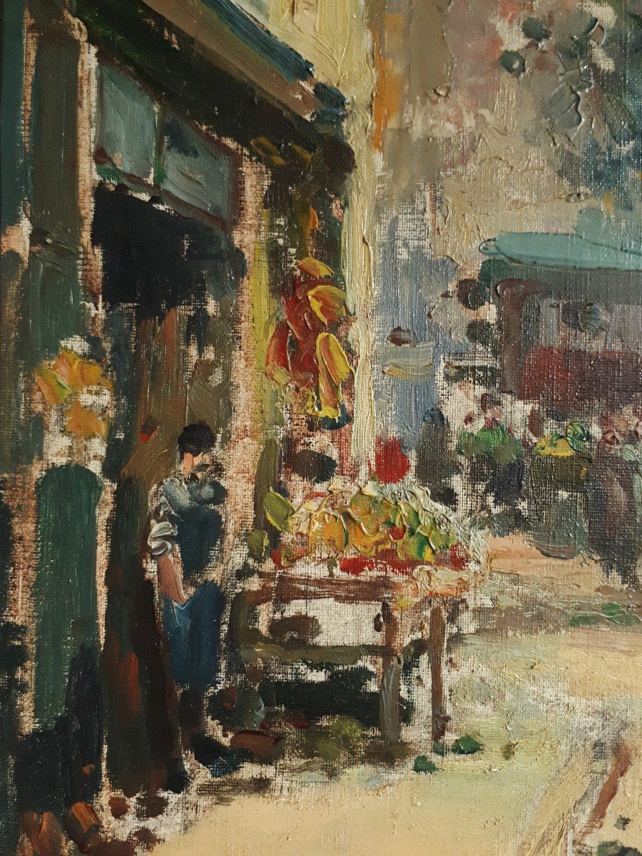 Charles BLONDIN (1913-1991) huile sur toile scène de marché provençal Provence-photo-1