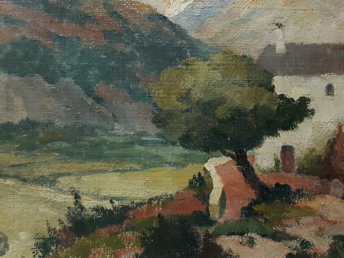 Painting Sorgeat Ariège Mountain Landscape Oil On Canvas-photo-1