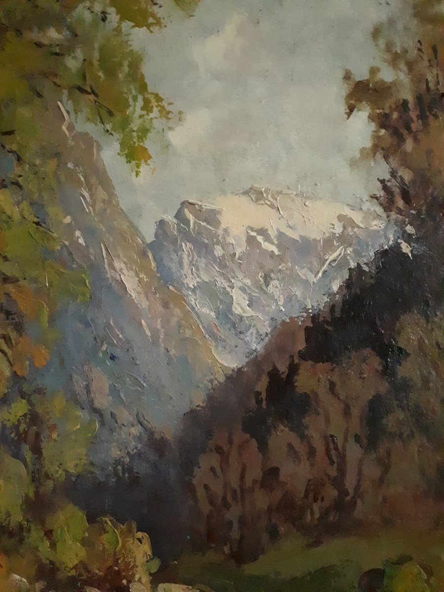 Henri THOMASSET paysage de montagne Alpes huile sur toile-photo-3