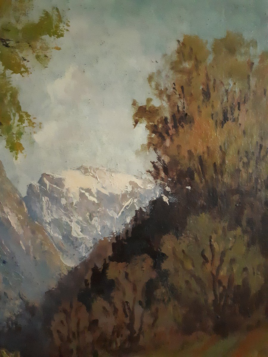Henri THOMASSET paysage de montagne Alpes huile sur toile-photo-2