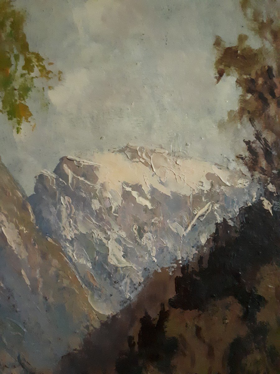 Henri Thomasset Mountain Landscape Alps Oil On Canvas-photo-5