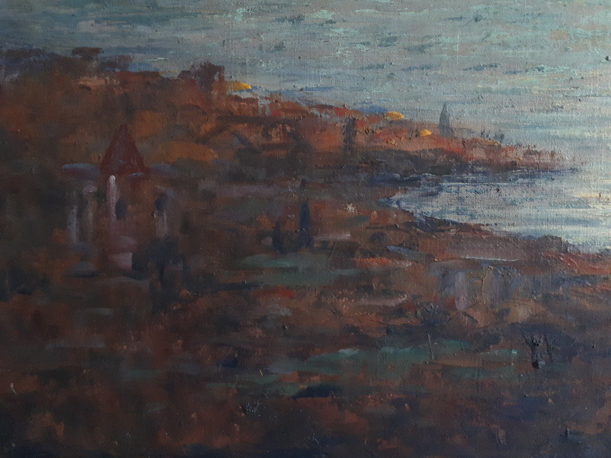 Dieudonné JACOBS (1887-1967) rade d'Ajaccio Corse paysage marin au crépuscule impressionnisme huile sur toile-photo-5
