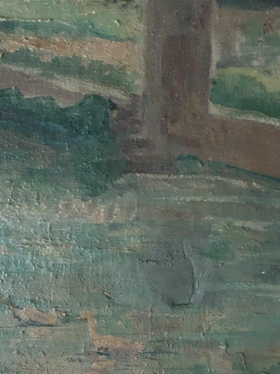 Painting Oil On Canvas Landscape River Fishermen Early 20th-photo-7