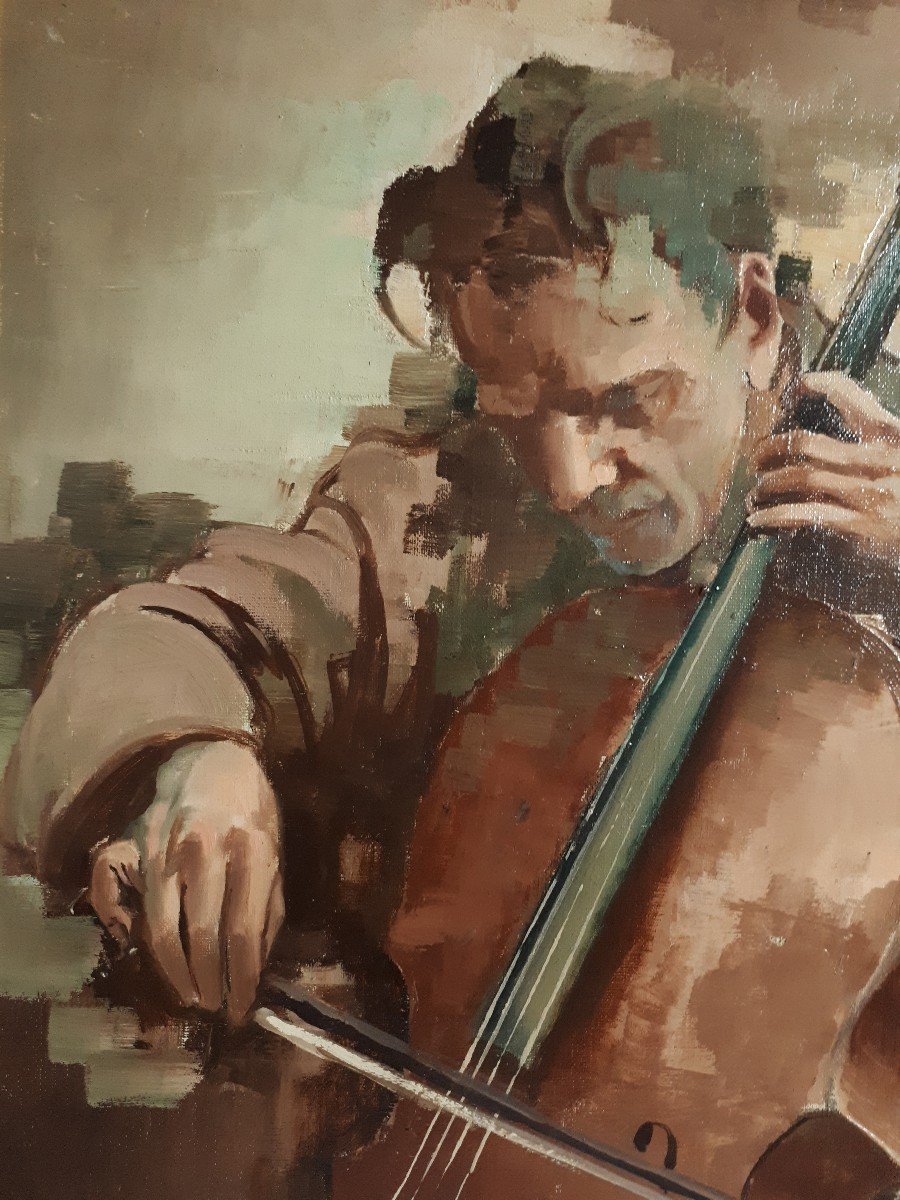 Jean d'ESPARBES (1899-1968) portrait de musicien violoncelliste huile sur toile-photo-4