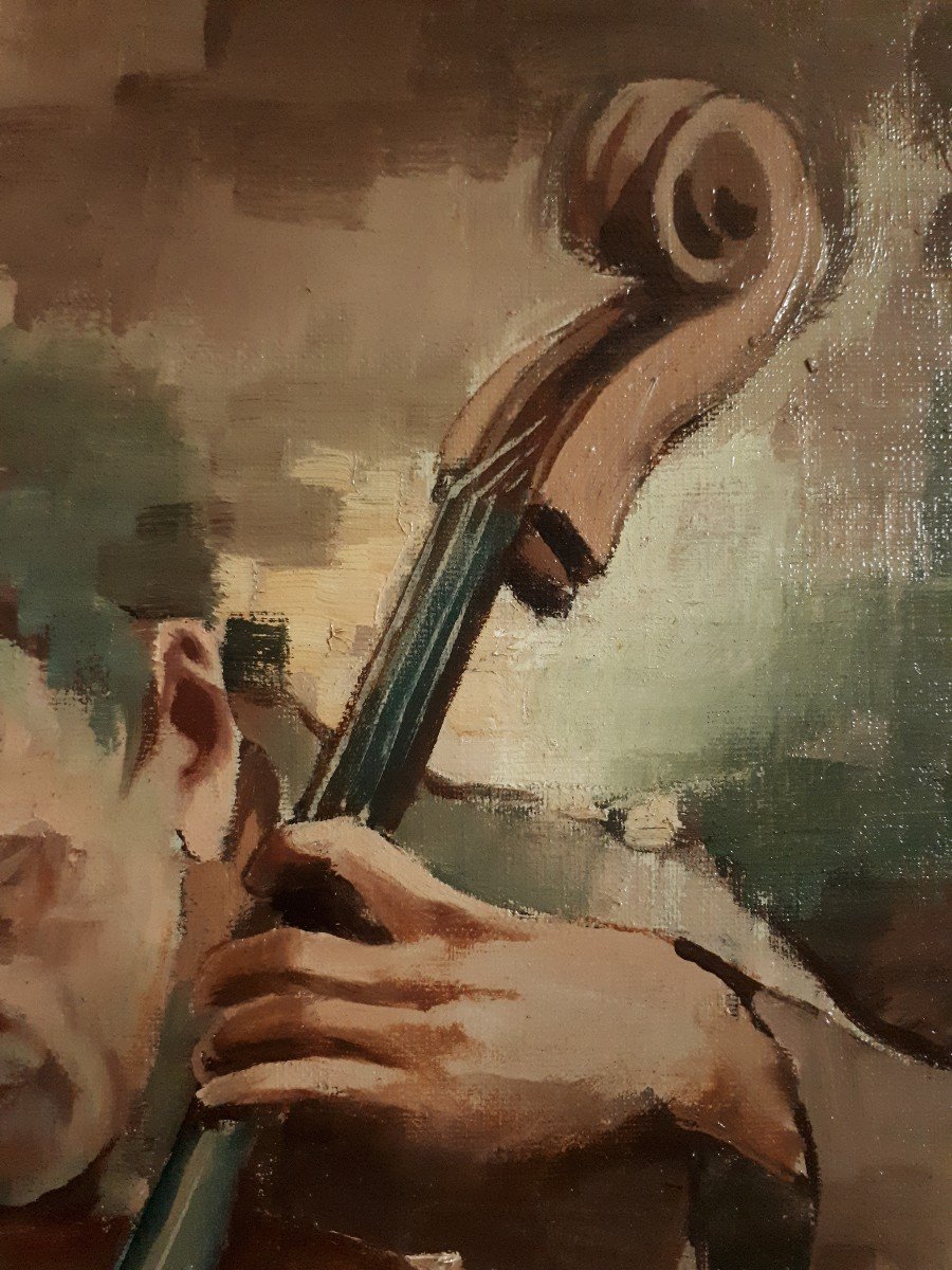 Jean d'ESPARBES (1899-1968) portrait de musicien violoncelliste huile sur toile-photo-3