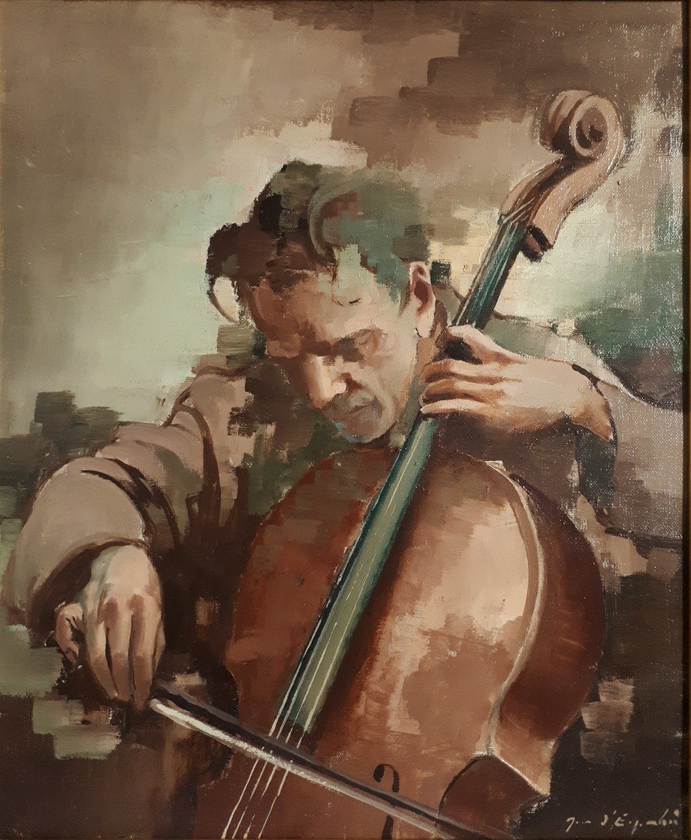 Jean d'ESPARBES (1899-1968) portrait de musicien violoncelliste huile sur toile