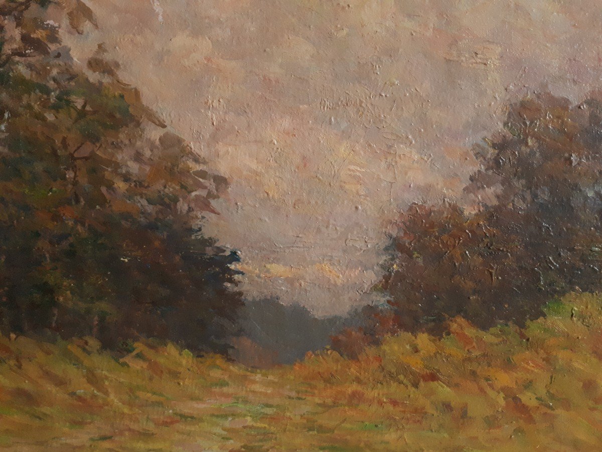 Tableau huile sur toile paysage d'automne automnal début 20ème (signé)-photo-4