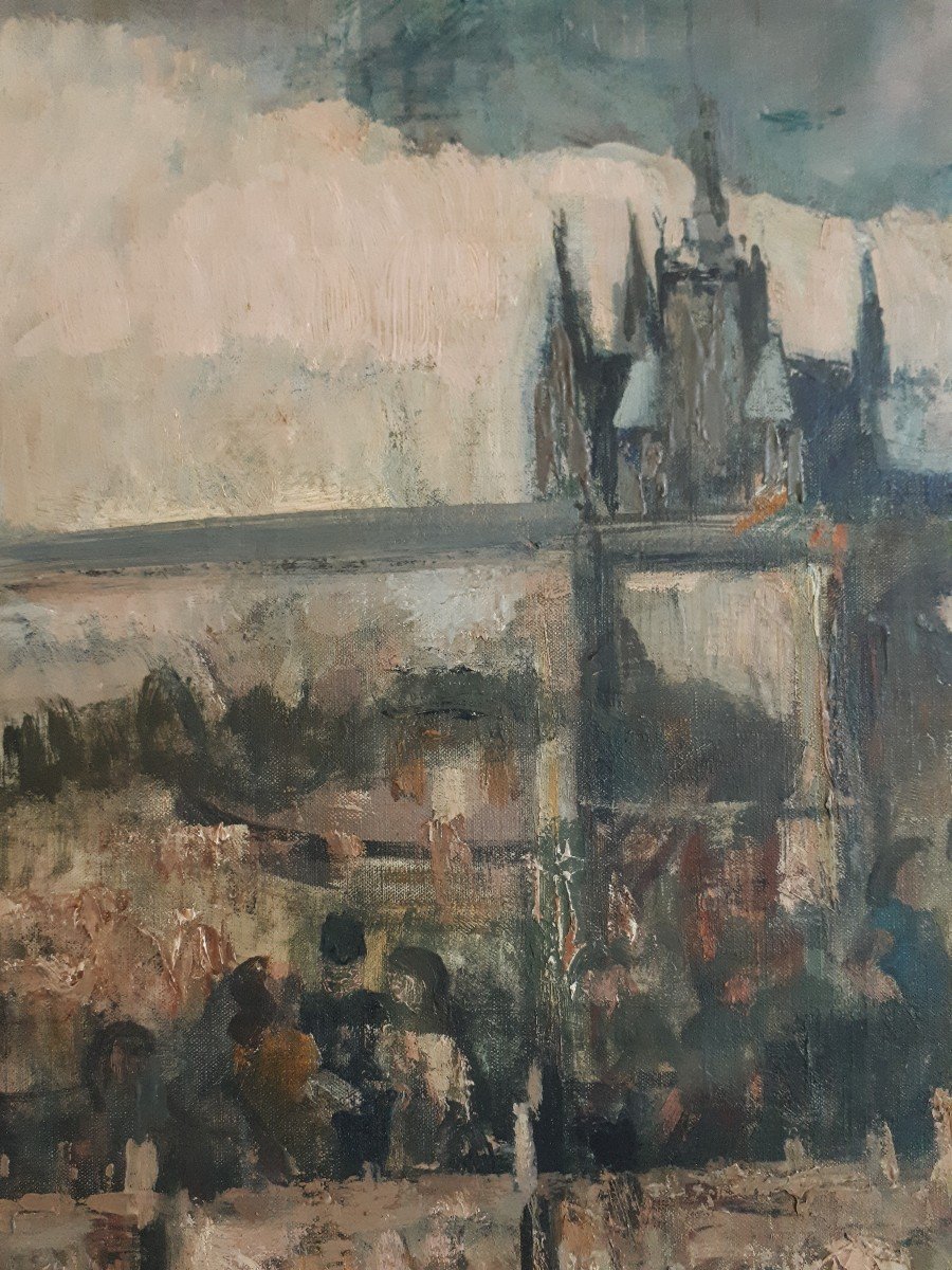 Ondine MAGNARD-VLACH  (1904-1968) vue de Prague le pont Charles huile sur toile-photo-4