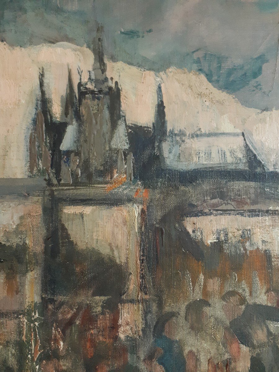 Ondine MAGNARD-VLACH  (1904-1968) vue de Prague le pont Charles huile sur toile-photo-3