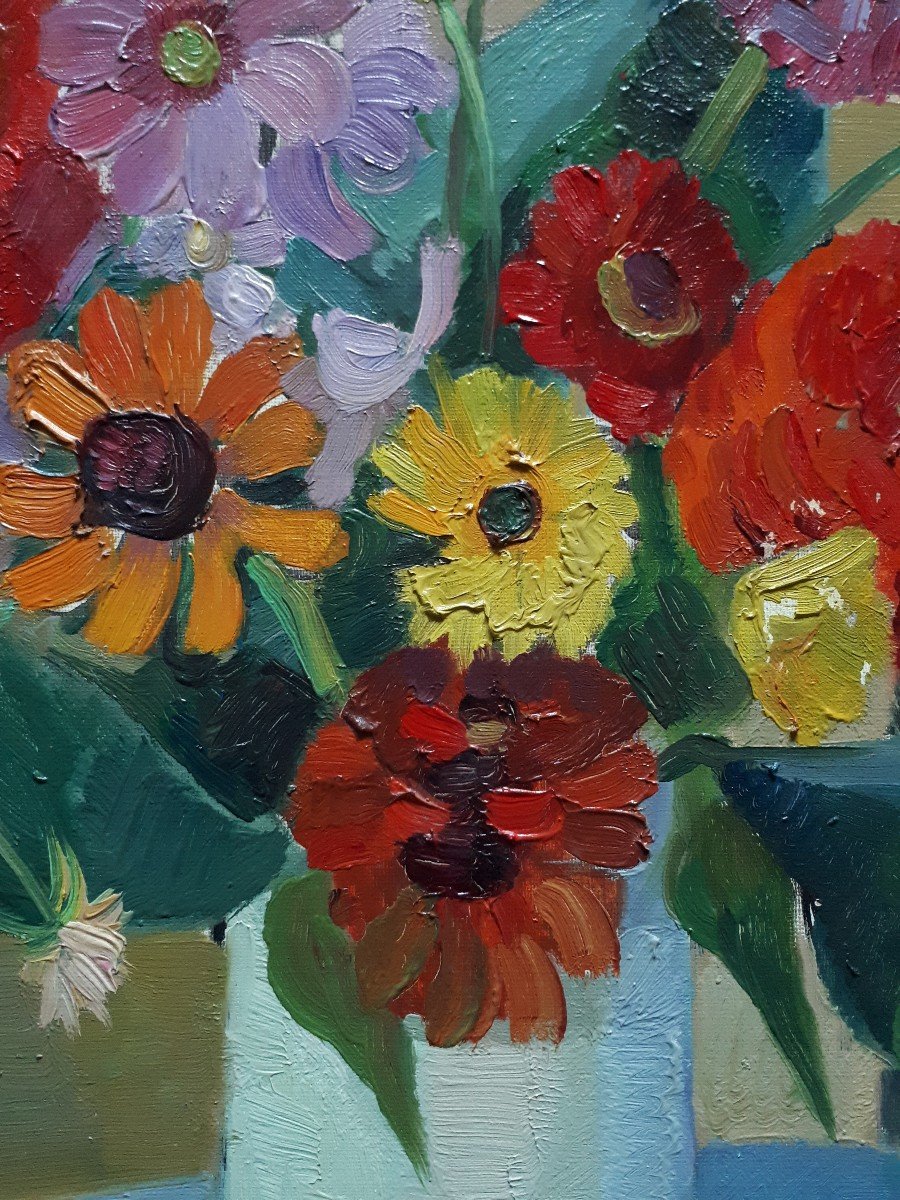 Paul RIGOULET (1924-2019) nature morte bouquet de fleurs huile sur toile-photo-3