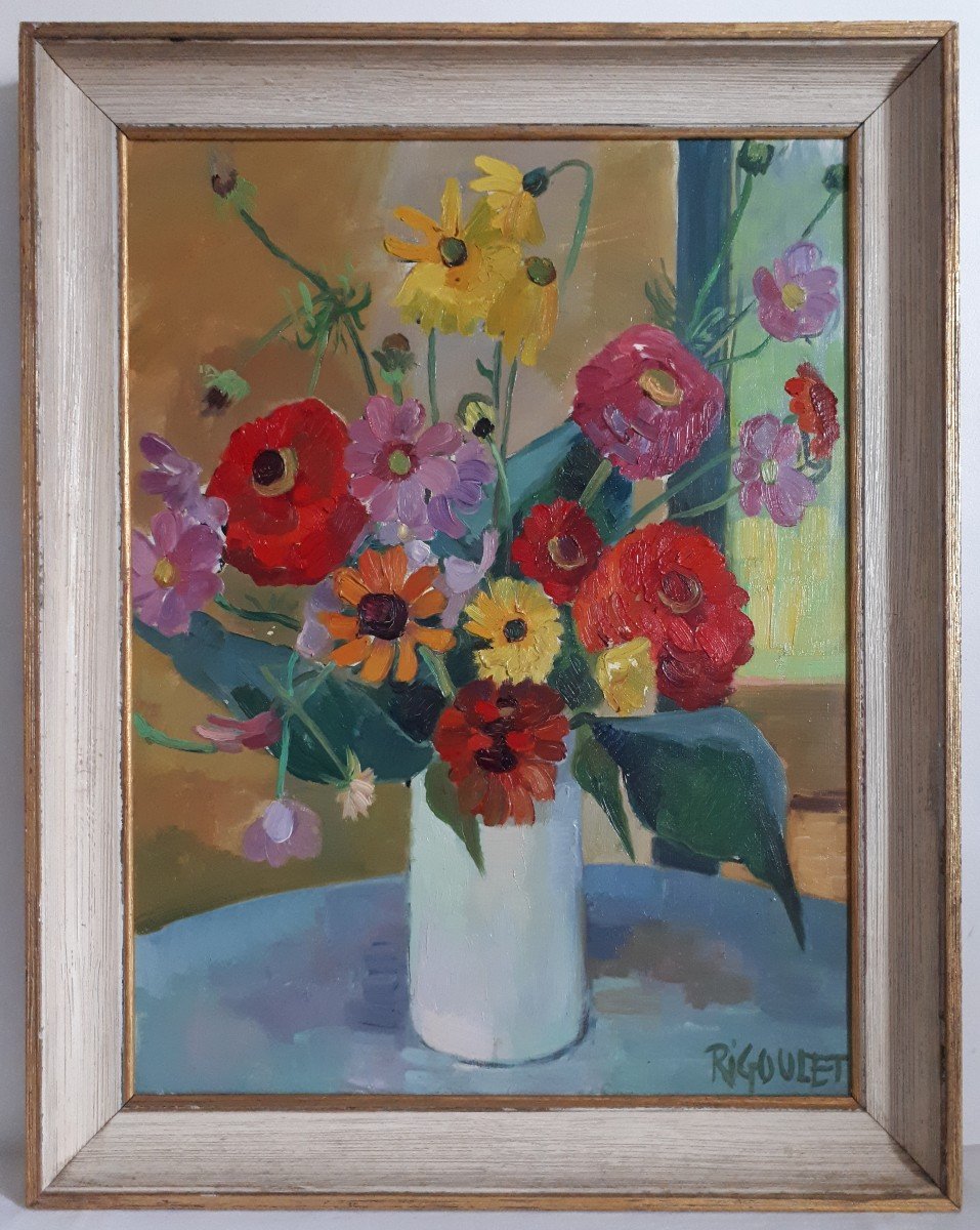 Paul RIGOULET (1924-2019) nature morte bouquet de fleurs huile sur toile