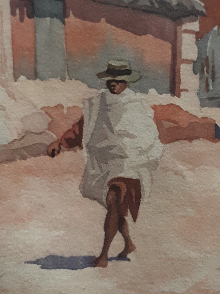 Albert RAMANDA (1901-1959) scène animée Madagascar Ambohimanga 1929 aquarelle malgache-photo-2