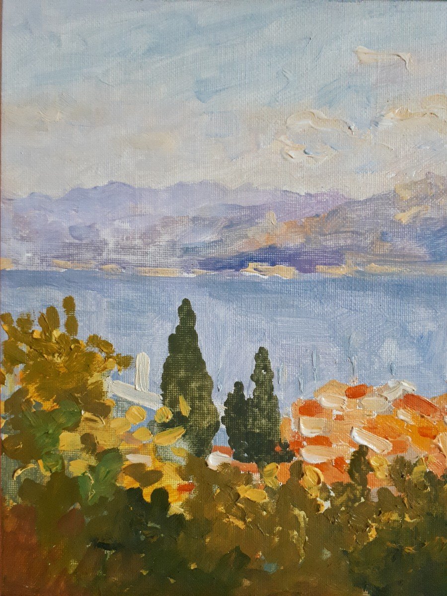Georges FLANET (né en 1937) huile sur toile vue de Saint-Tropez Côte d'Azur-photo-3
