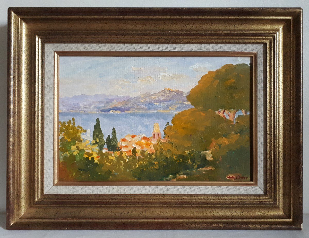 Georges FLANET (né en 1937) huile sur toile vue de Saint-Tropez Côte d'Azur