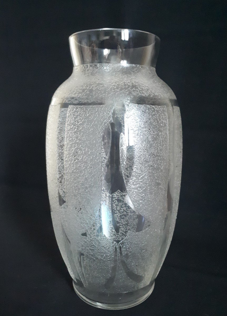 VERAME Verrerie d’Art de Metz vase en verre décor fleurs stylisées 1930 Art Déco