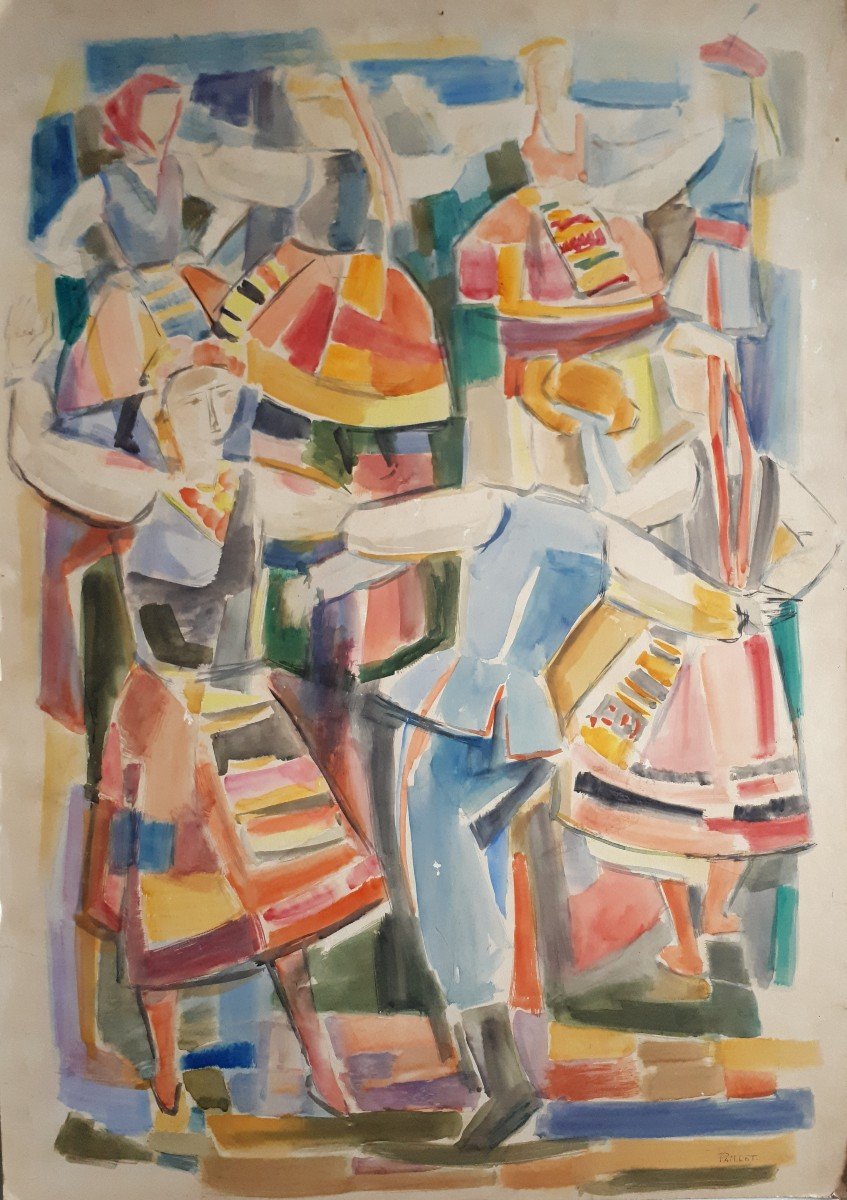Pierrette PAILLOT (1929-2011) importante peinture aquarelle danseurs danseuses danse