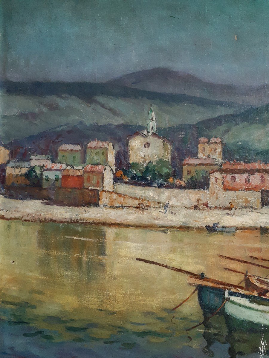 Henri FONTAINE (1887- ?) port du Lavandou 1945 gouache sur toile-photo-2