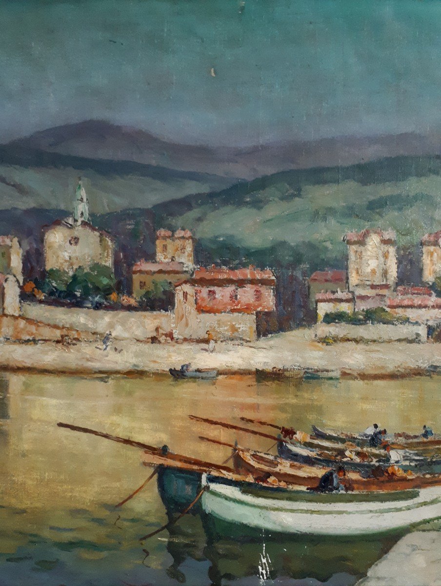 Henri FONTAINE (1887- ?) port du Lavandou 1945 gouache sur toile-photo-3
