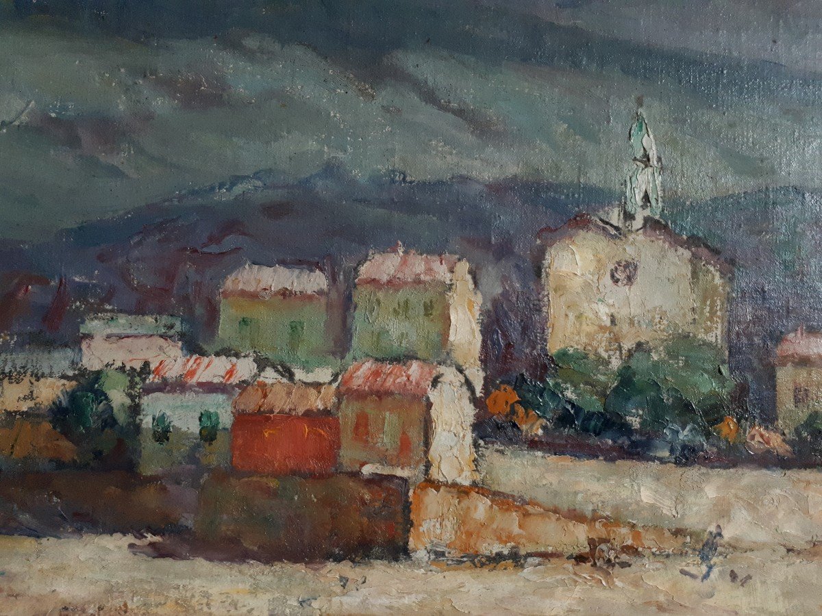 Henri FONTAINE (1887- ?) port du Lavandou 1945 gouache sur toile-photo-1