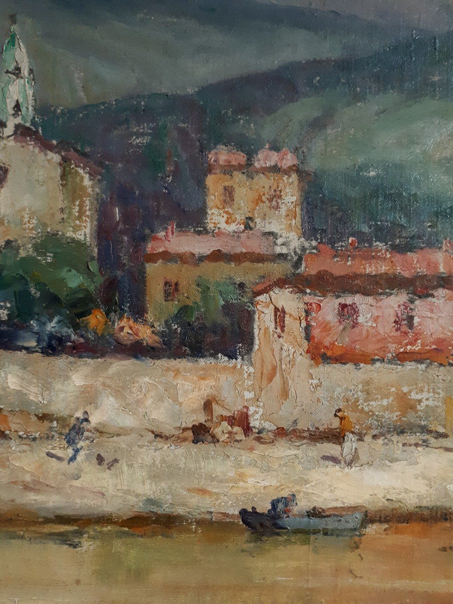 Henri FONTAINE (1887- ?) port du Lavandou 1945 gouache sur toile-photo-2