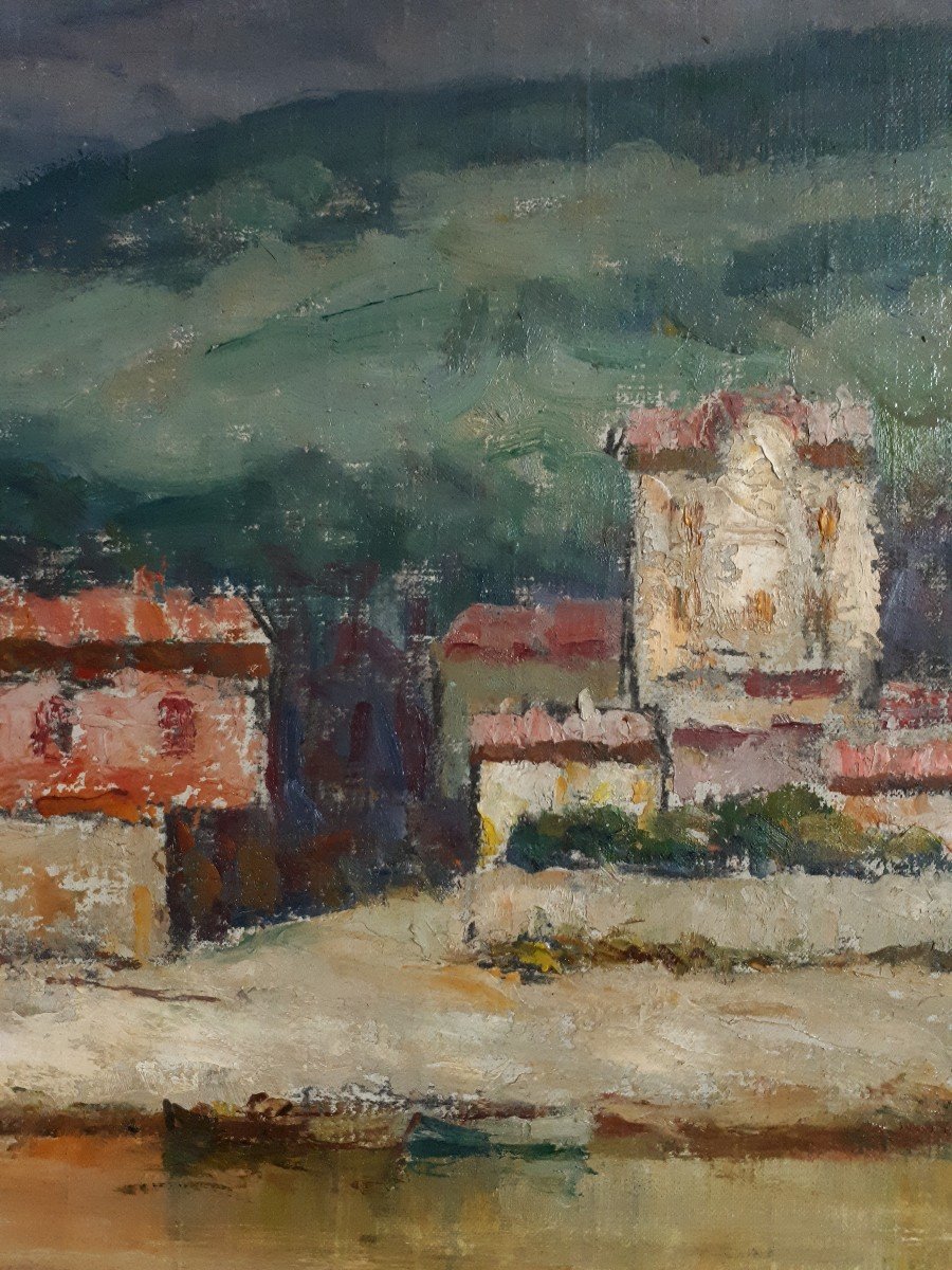 Henri FONTAINE (1887- ?) port du Lavandou 1945 gouache sur toile-photo-3