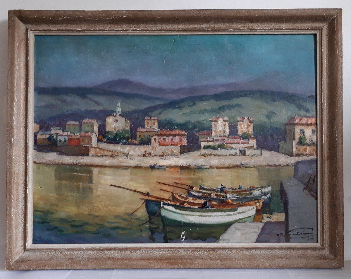 Henri FONTAINE (1887- ?) port du Lavandou 1945 gouache sur toile