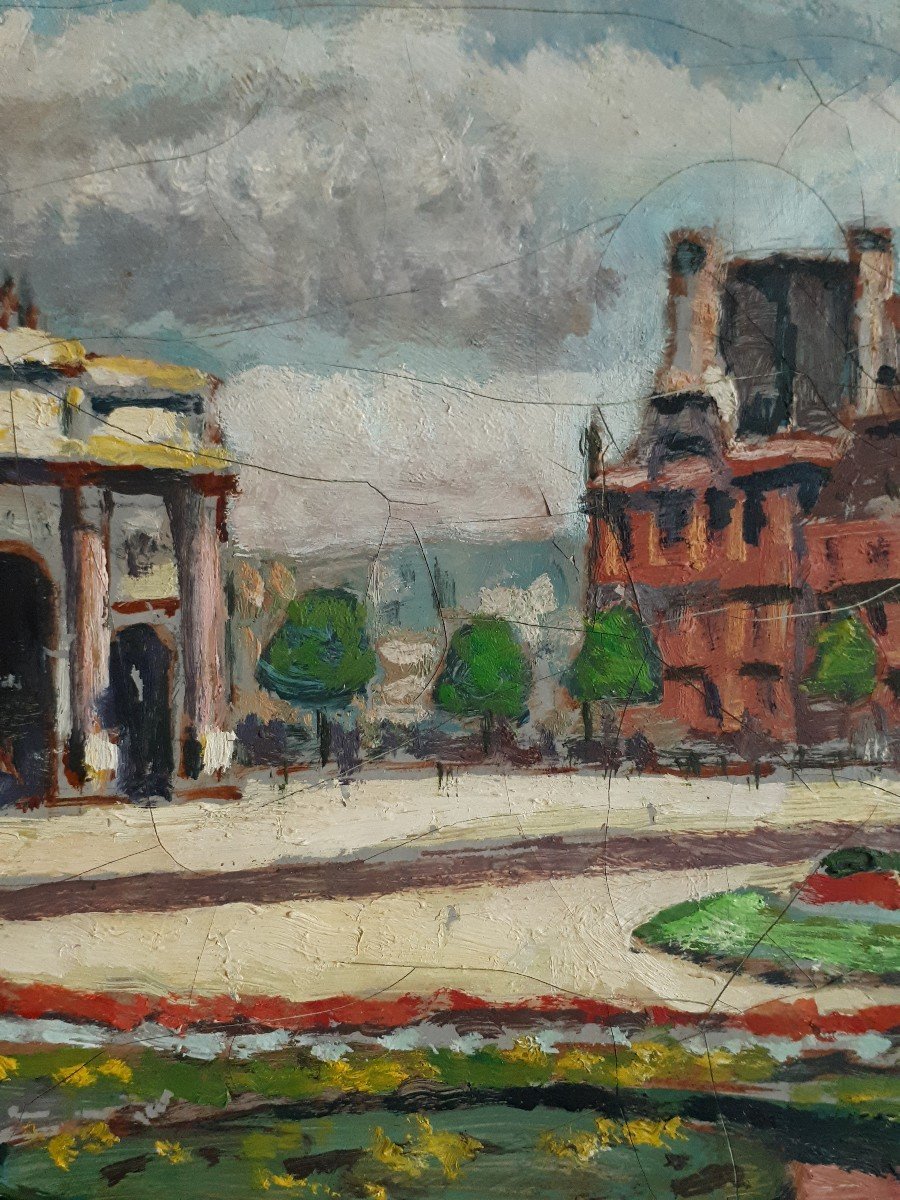 Paris Jardin du Carroussel huile sur toile début 20ème (signé)-photo-2