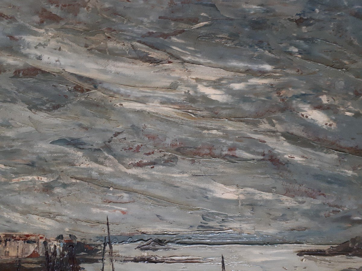 Robert Van Cleef (1914-?) Oil On Panel Seascape Seascape Seaside Boats-photo-6