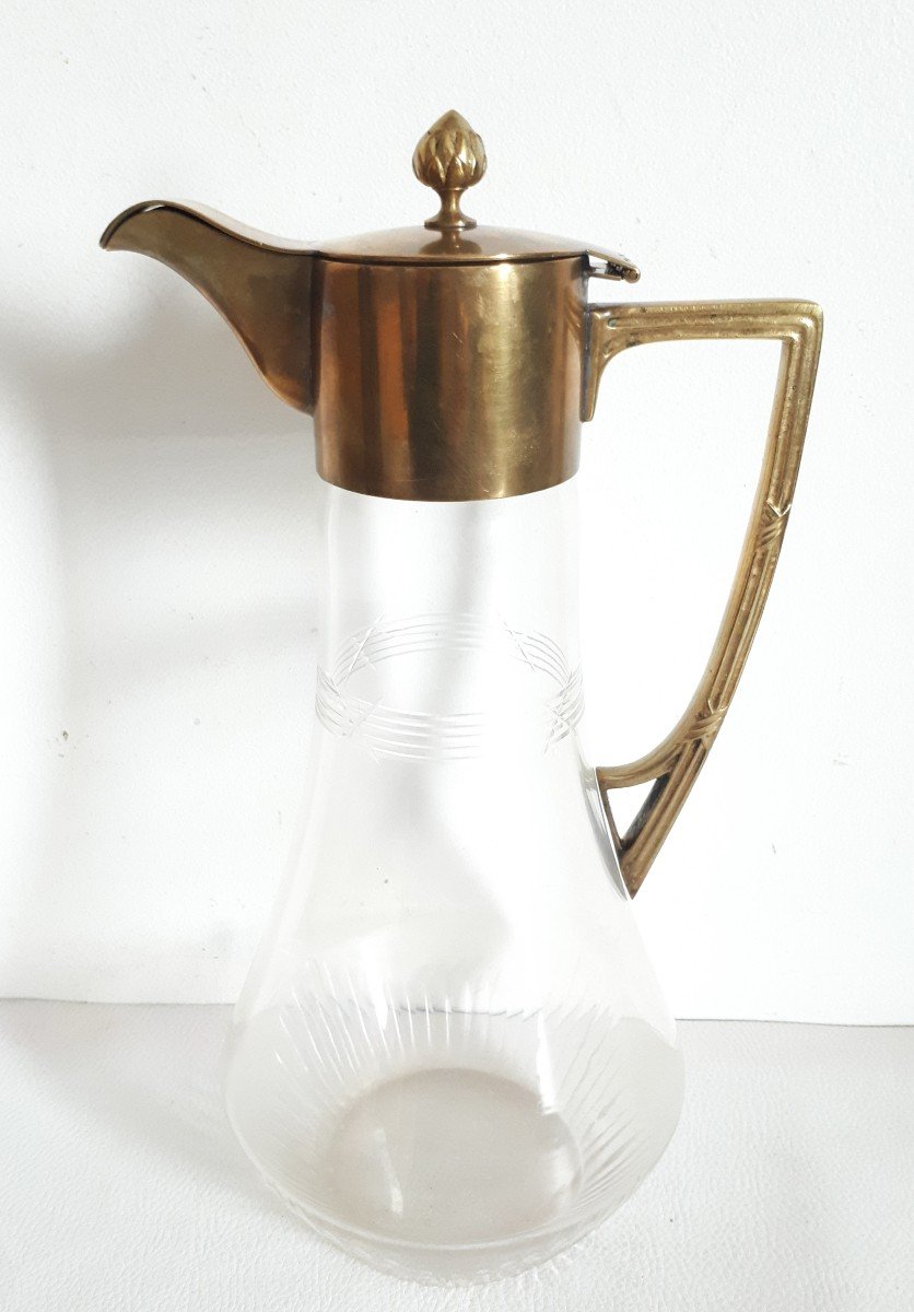 WMF aiguière verseuse en verre et laiton 1900 style Louis XVI-photo-2