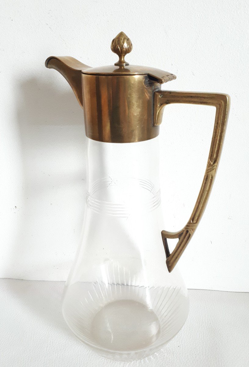 WMF aiguière verseuse en verre et laiton 1900 style Louis XVI-photo-4