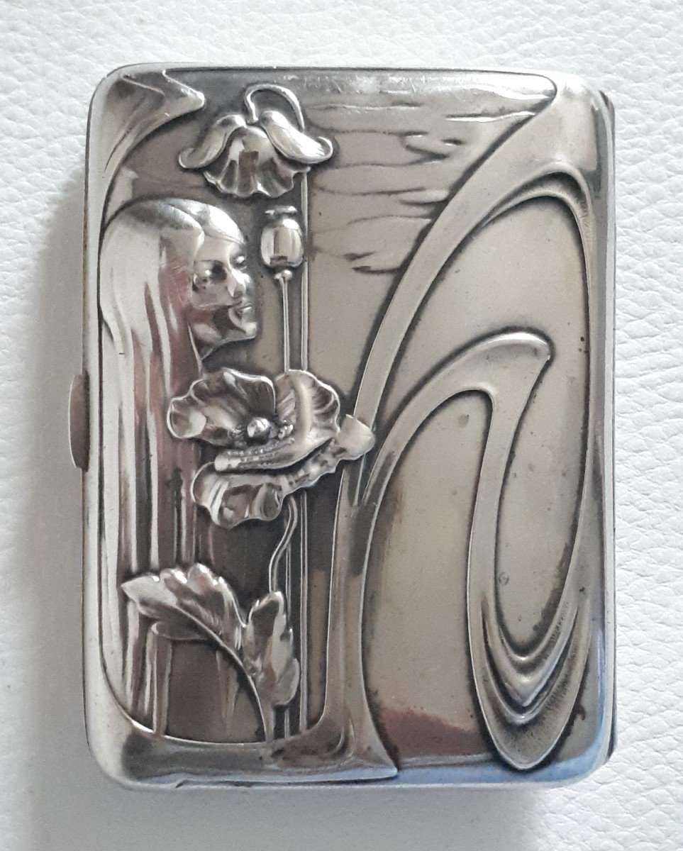 Silver Cigarette Box Case Woman Decor 1900 Art Nouveau Jugendstil Germany-photo-2