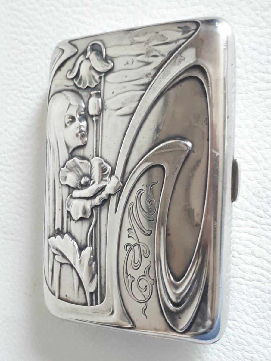 Silver Cigarette Box Case Woman Decor 1900 Art Nouveau Jugendstil Germany-photo-3