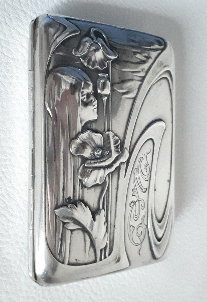 Etui boîte à cigarettes en argent décor femme 1900 Art Nouveau Jugendstil Allemagne-photo-4
