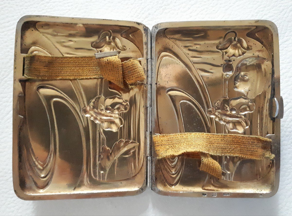 Etui boîte à cigarettes en argent décor femme 1900 Art Nouveau Jugendstil Allemagne-photo-2