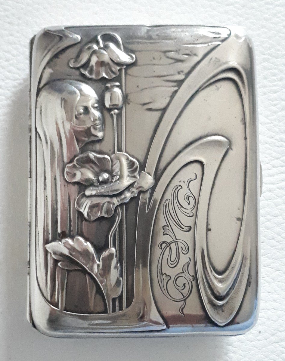 Silver Cigarette Box Case Woman Decor 1900 Art Nouveau Jugendstil Germany