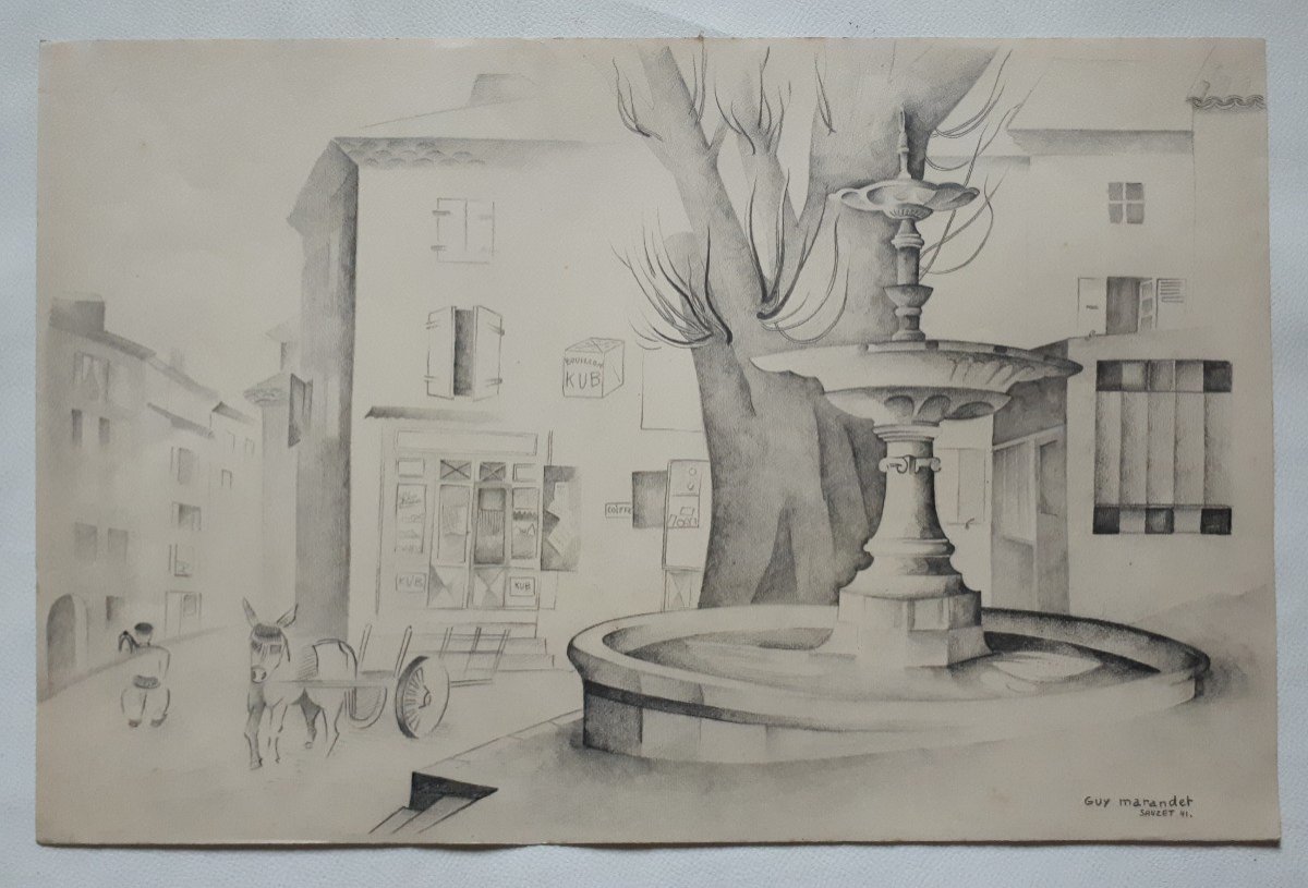 Guy Marandet (1917-2011) Drawing View Of Sauzet Drôme 1941-photo-2