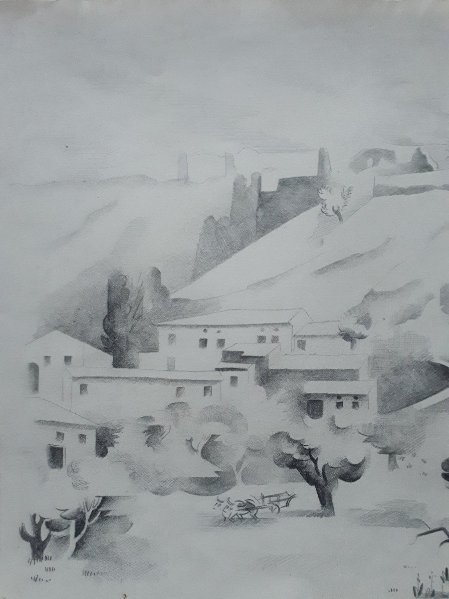 Guy MARANDET (1917-2011) dessin paysage de la Drôme 1942-photo-3