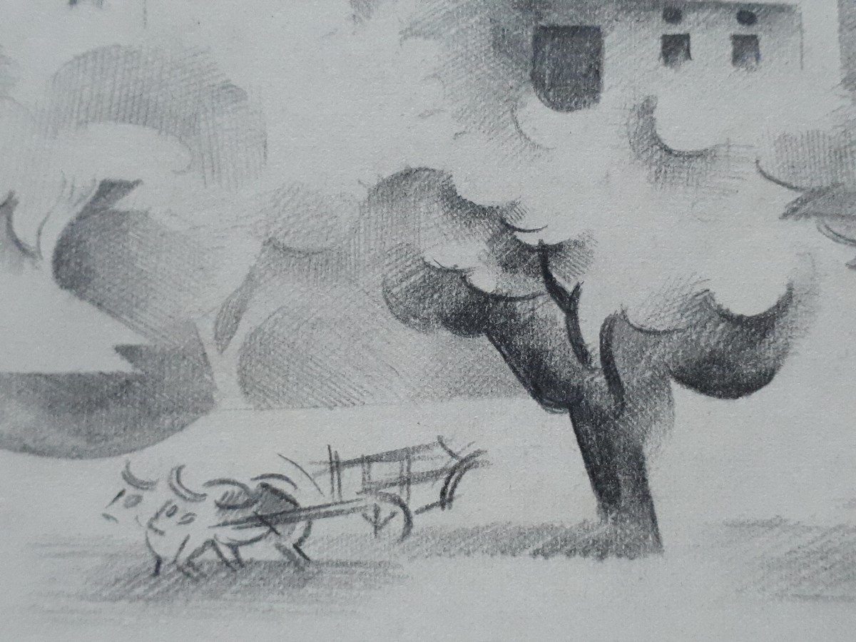 Guy Marandet (1917-2011) Drôme Landscape Drawing 1942-photo-5