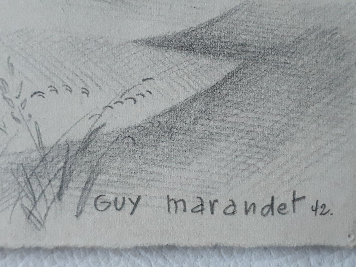 Guy Marandet (1917-2011) Drôme Landscape Drawing 1942-photo-7