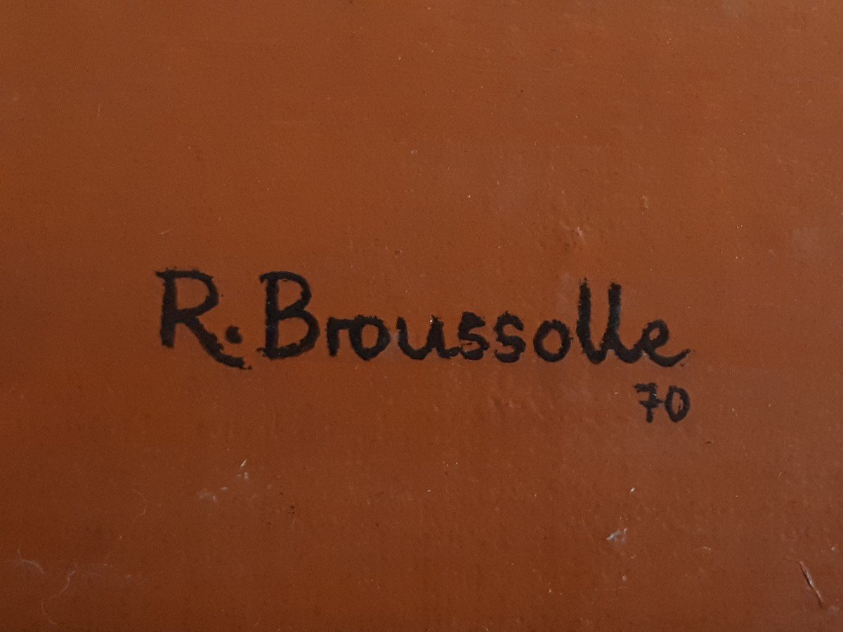 Robert BROUSSOLLE (né en 1931) huile sur toile Art naïf scène de bar bistrot 1970-photo-7